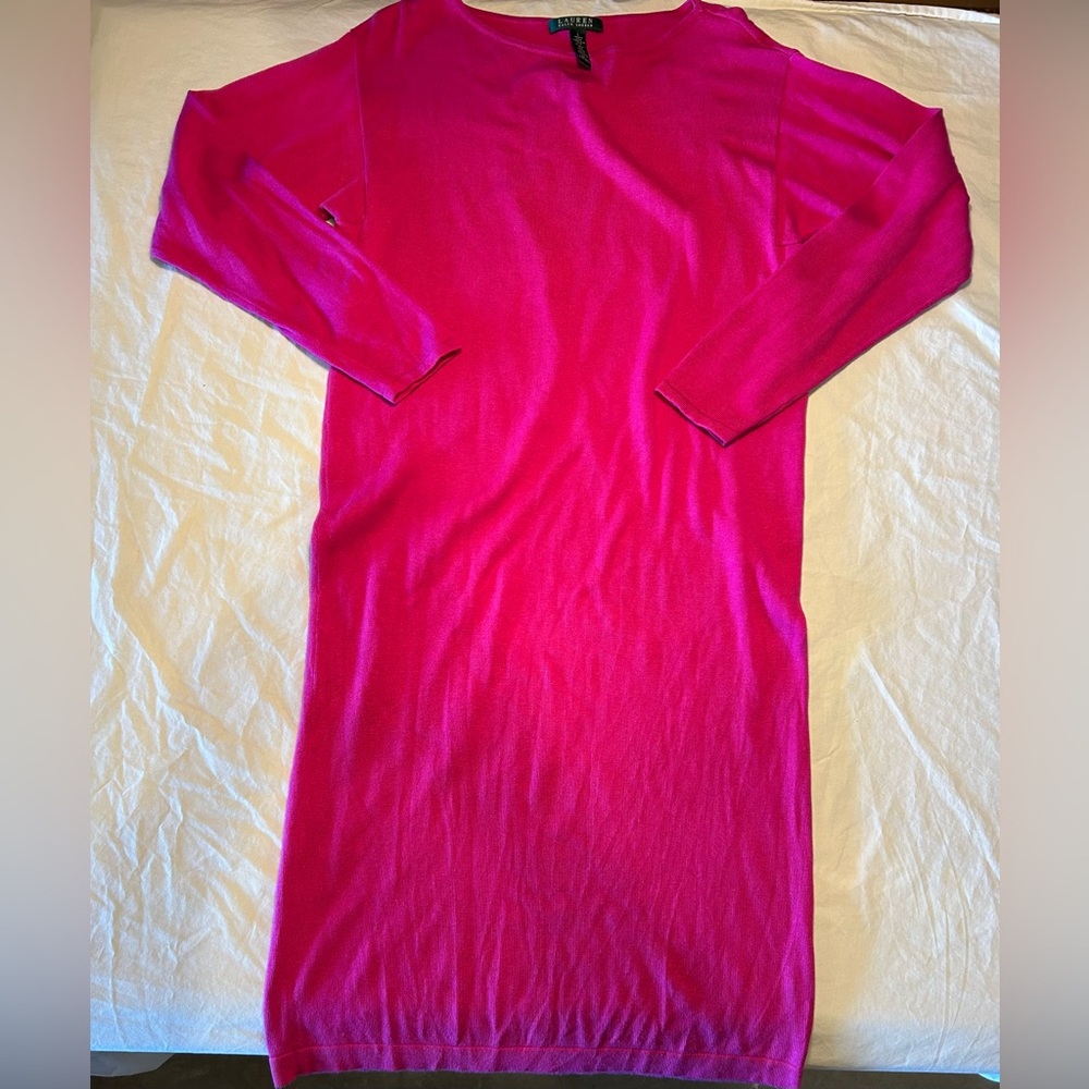 Lauren Ralph Lauren Women's Pink Silk Blend Knit Sweater Dress Size Large
